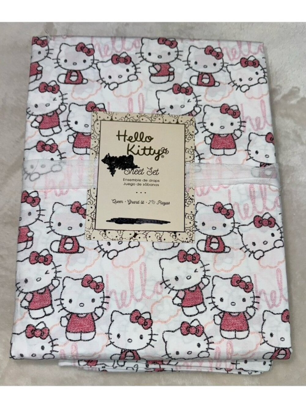 NWT POTTERY BARN TEEN Hello Kitty Pink Queen Sheet Set Pillowcases Flaw